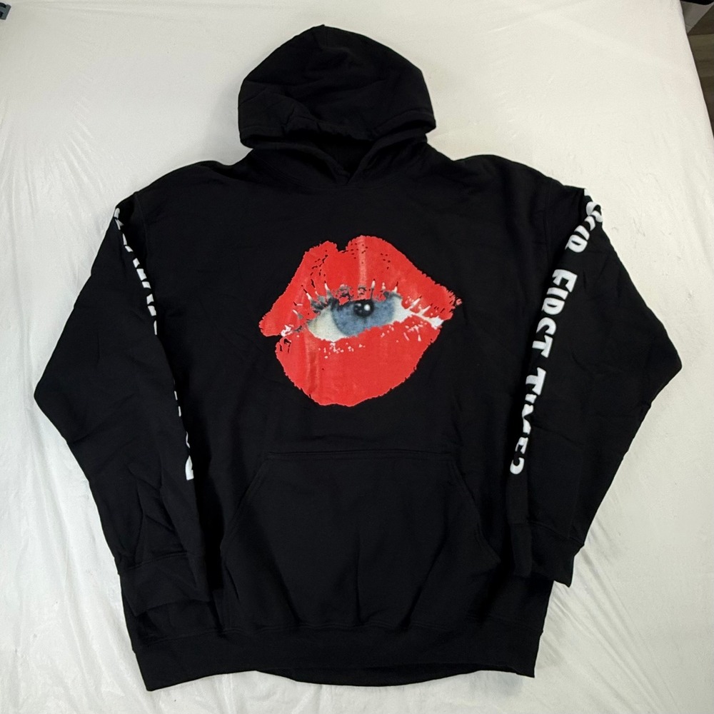 The Kid LAROI Tour 2022 Hoodie Black Eye Lips Graphic Pullover Mens XL